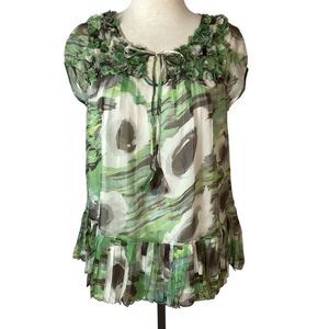 Sundance Silk Short Sleeve Ruffled Blouse Top Women’s Large
